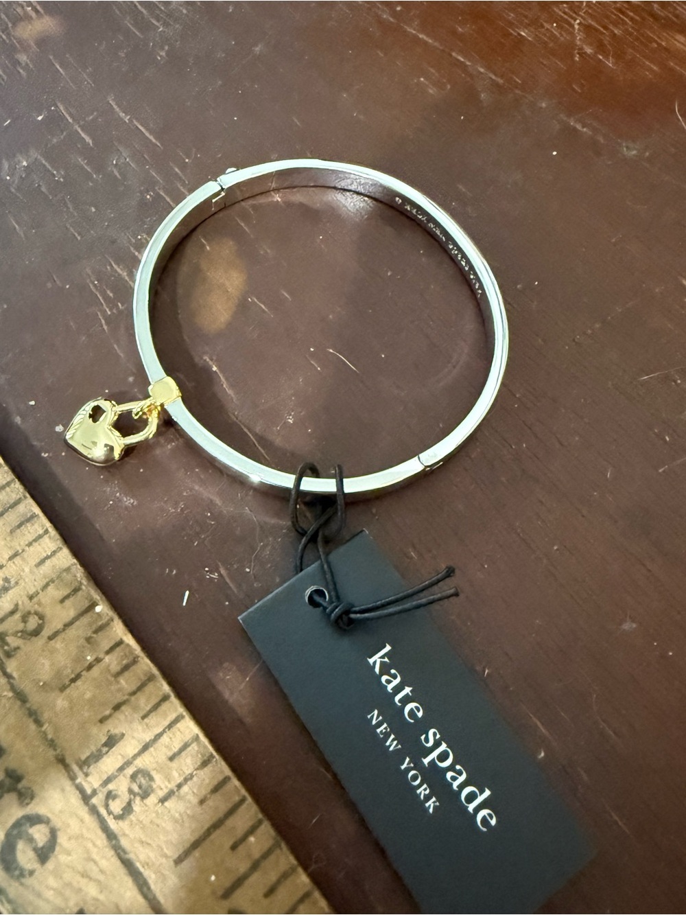 kate spade Two-Tone Heart Charm Bangle - Silver & Gold - Picture 3 of 6
